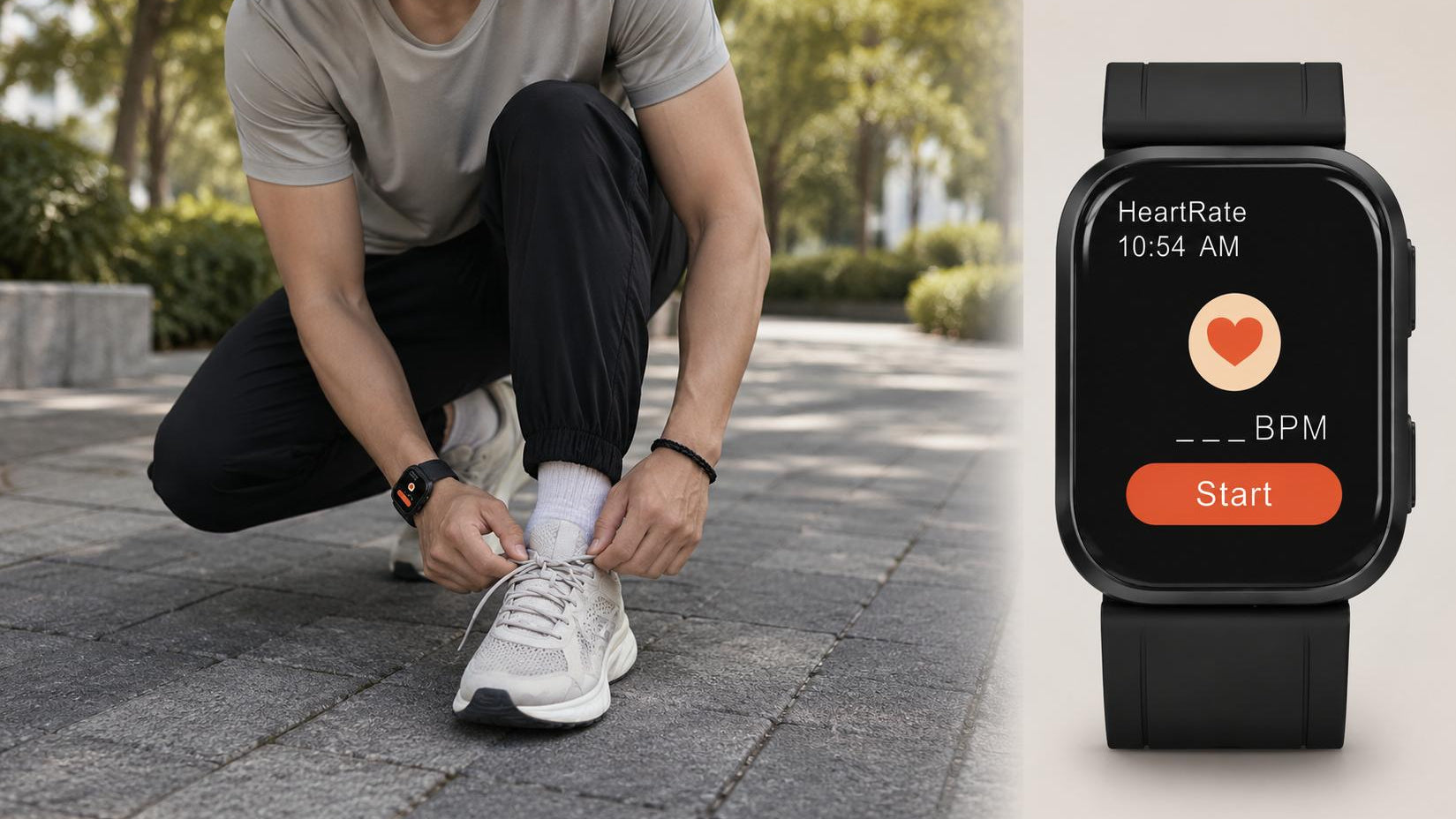 Man measuring heart rate with a blood pressure watch.